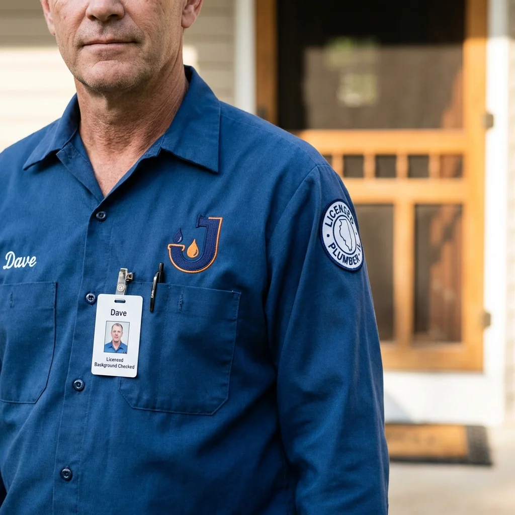 Licensed plumber showing ID badge in Lakeville, MN