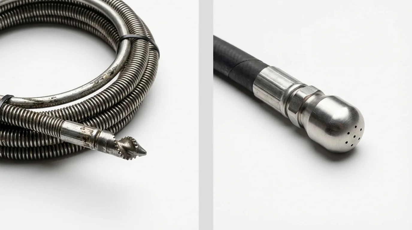 Drain snake cable and hydro jetting nozzle used for drain cleaning in Lakeville, MN