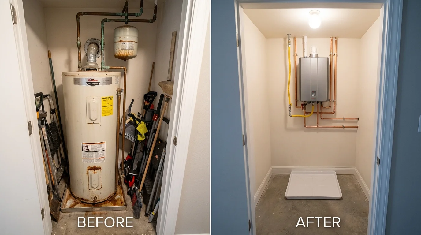 Tank water heater versus wall-mounted tankless unit comparison for Lakeville, MN homeowners