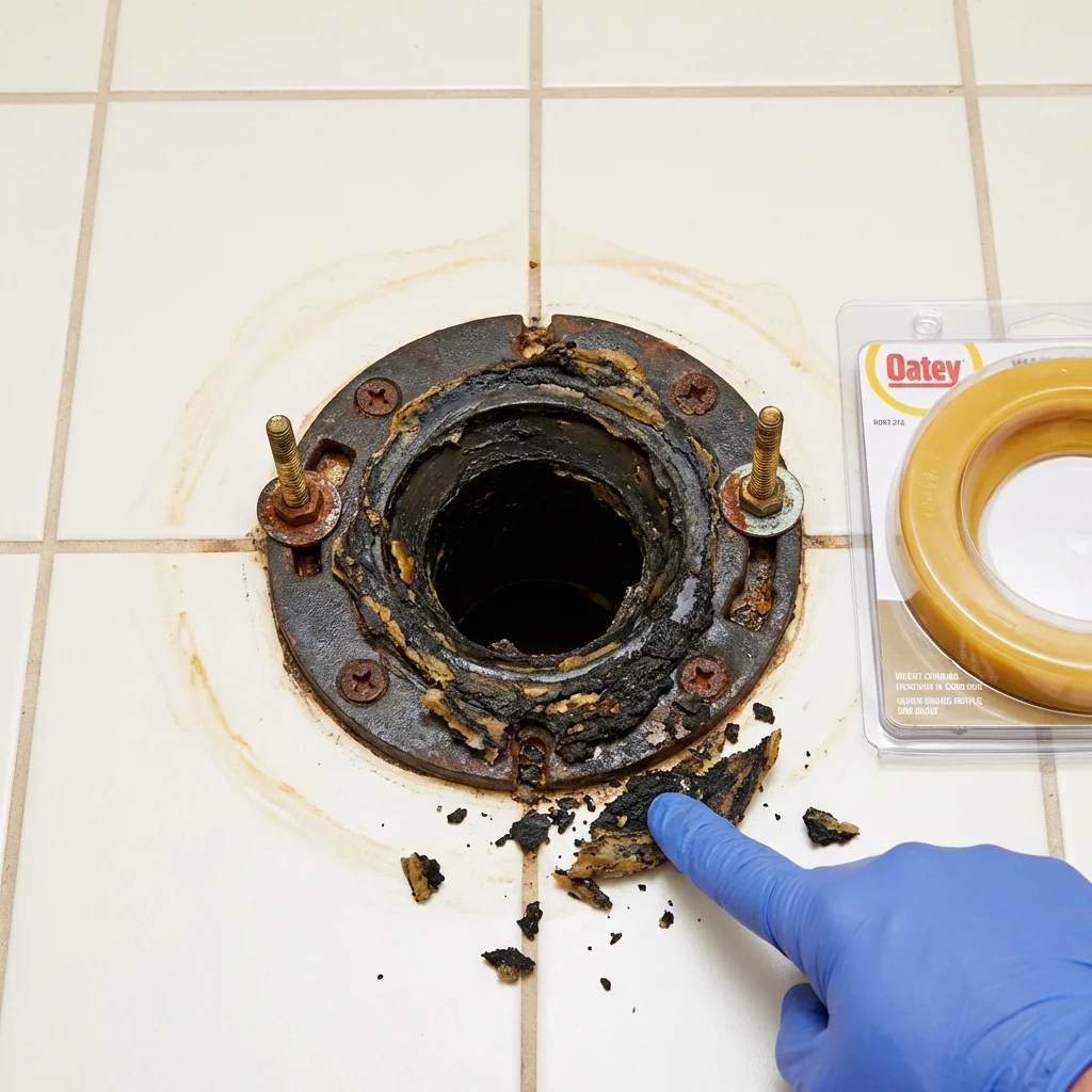 Failed wax ring showing water seepage at the base of a toilet in a Lakeville, MN home