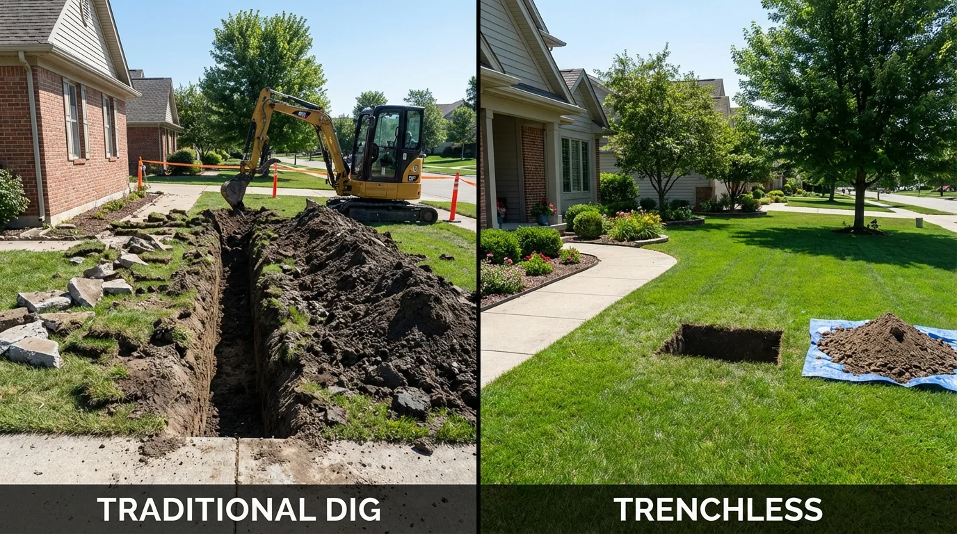 Trenchless sewer repair with minimal yard damage versus traditional excavation in Lakeville, MN